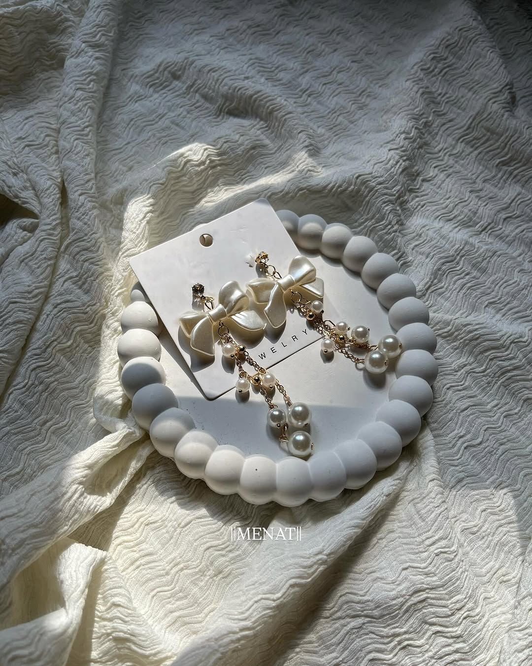 Trendy Korean BowKnot Pearl Tassel Earrings