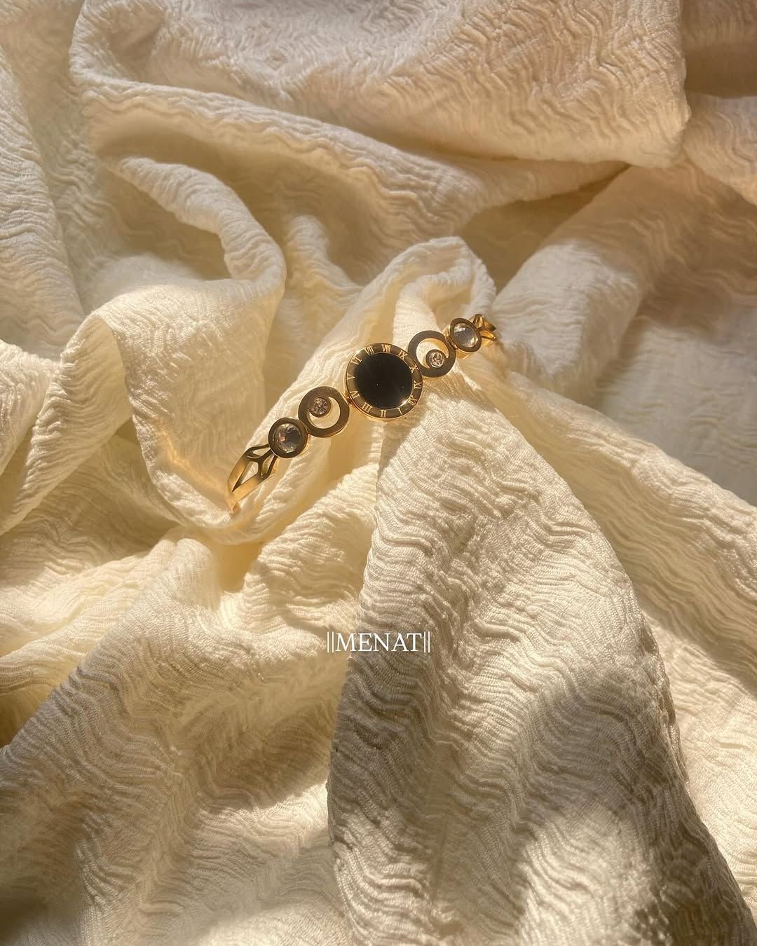 Gold-toned Stainless Steel Women Midnight Roman Cuff Bracelet